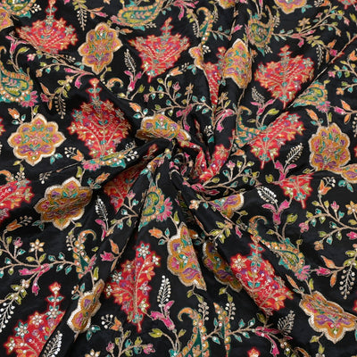 Dyed Viscose Georgette Moti Mirror Sequins Embroidery Fabrics