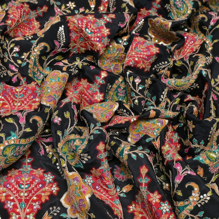 Dyed Viscose Georgette Moti Mirror Sequins Embroidery Fabrics