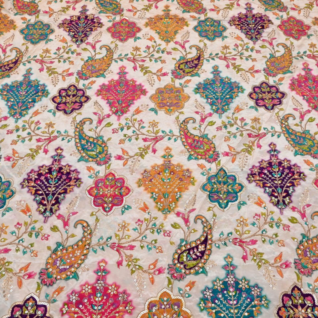 Dyed Viscose Georgette Moti Mirror Sequins Embroidery Fabrics