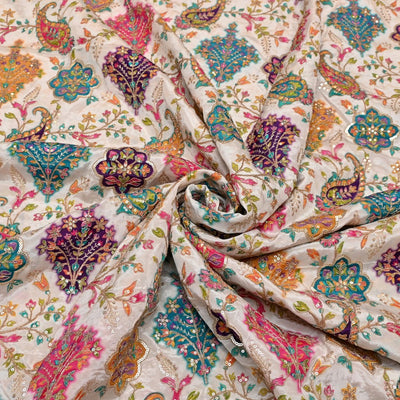 Dyed Viscose Georgette Moti Mirror Sequins Embroidery Fabrics
