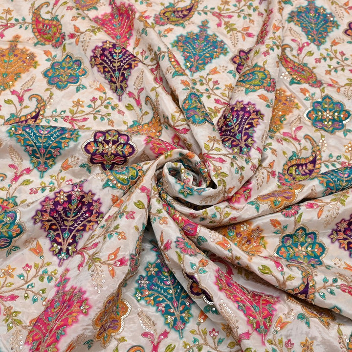Dyed Viscose Georgette Moti Mirror Sequins Embroidery Fabrics