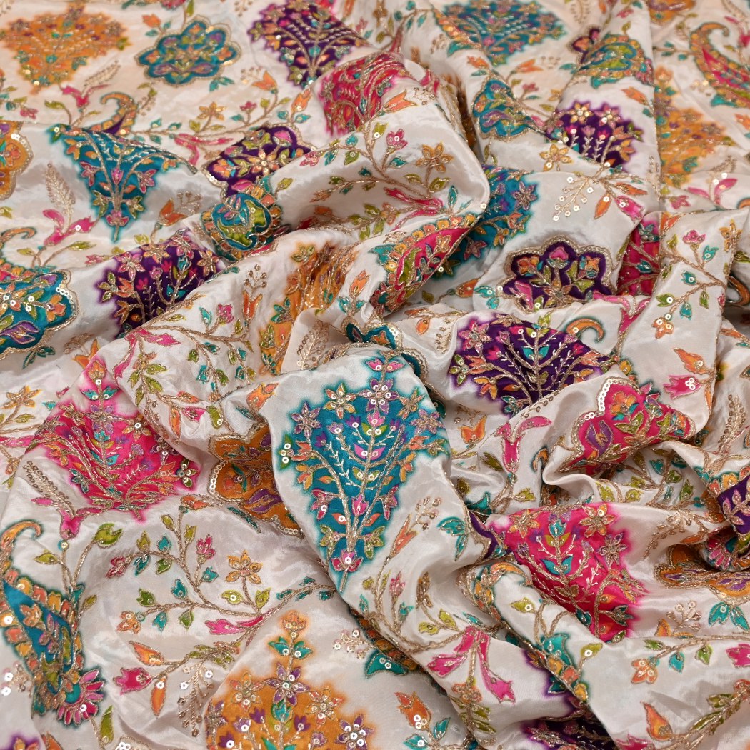 Dyed Viscose Georgette Moti Mirror Sequins Embroidery Fabrics