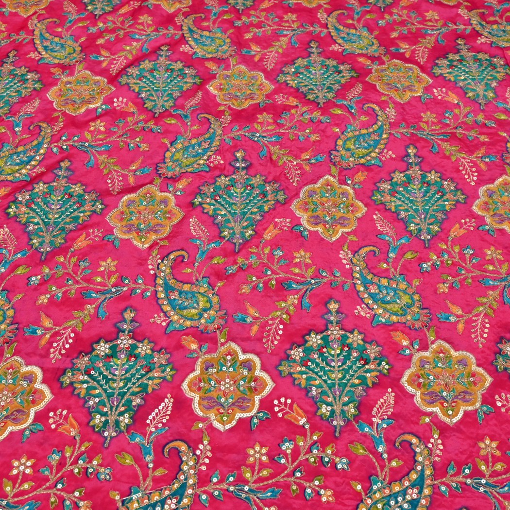 Dyed Viscose Georgette Moti Mirror Sequins Embroidery Fabrics