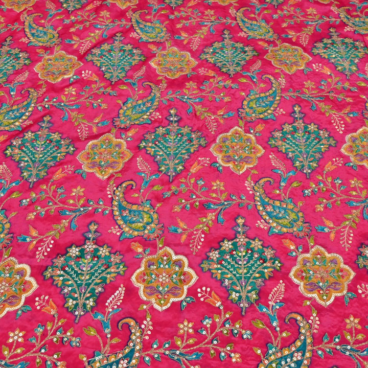 Dyed Viscose Georgette Moti Mirror Sequins Embroidery Fabrics