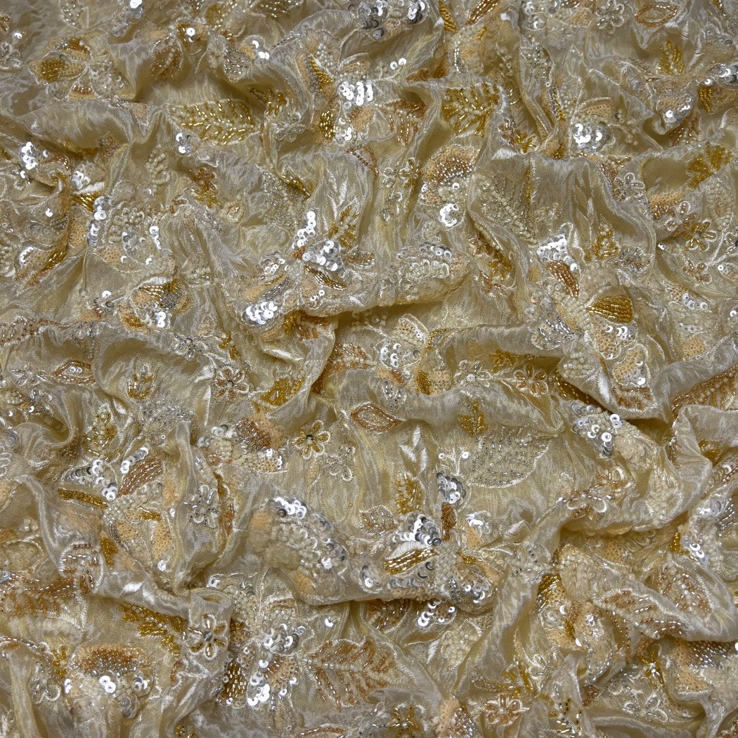 Premium Dyeable Tissue Moti Sequins Embroidery Fabrics