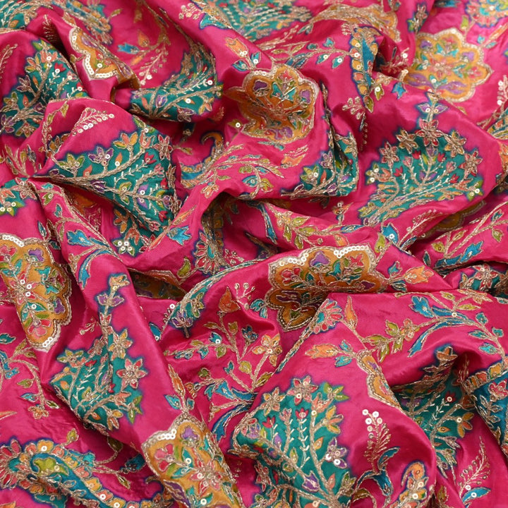 Dyed Viscose Georgette Moti Mirror Sequins Embroidery Fabrics