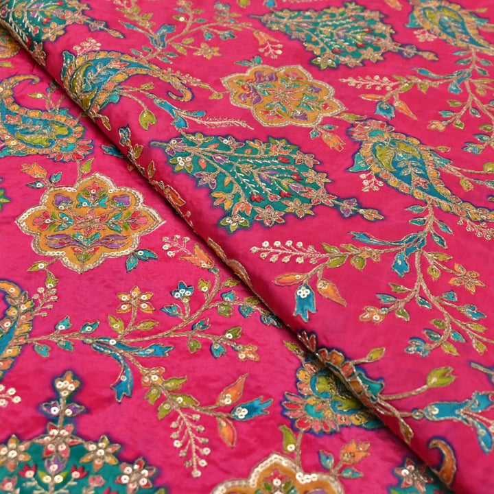 Dyed Viscose Georgette Moti Mirror Sequins Embroidery Fabrics