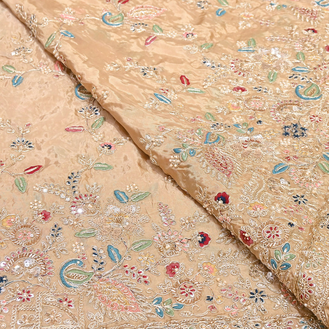 Premium Semi Silk Sequins & Moti Embroidery 54" | Designer Embroidered Fabric | V3363C-01