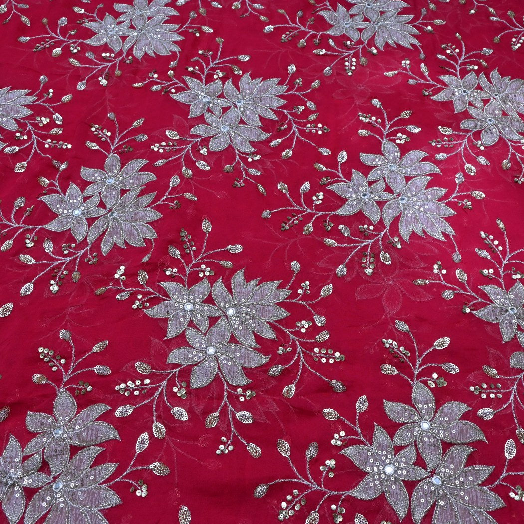 Dyed Viscose Georgette Moti Mirror Sequins Embroidery Fabrics