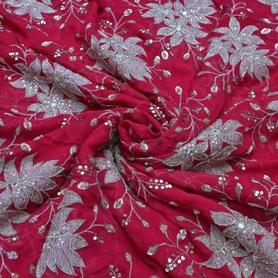 Dyed Viscose Georgette Moti Mirror Sequins Embroidery Fabrics
