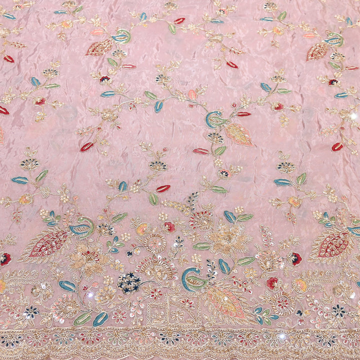Premium Semi Silk Sequins & Moti Embroidery 54" | Designer Embroidered Fabric | V3363C-02