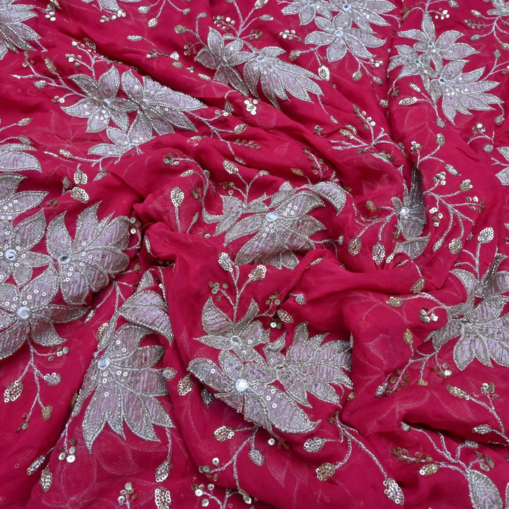 Dyed Viscose Georgette Moti Mirror Sequins Embroidery Fabrics