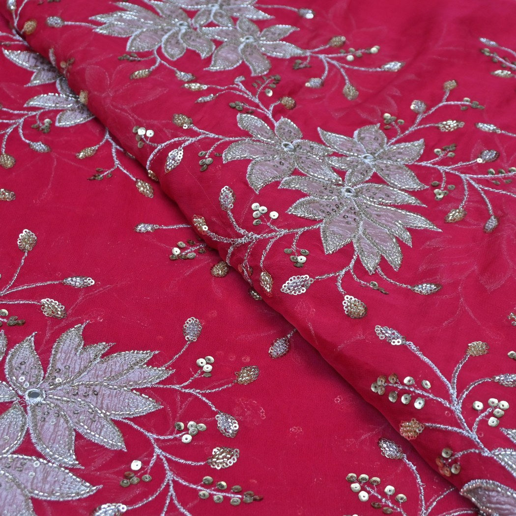 Dyed Viscose Georgette Moti Mirror Sequins Embroidery Fabrics