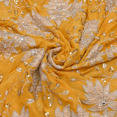 Dyed Viscose Georgette Moti Mirror Sequins Embroidery Fabrics