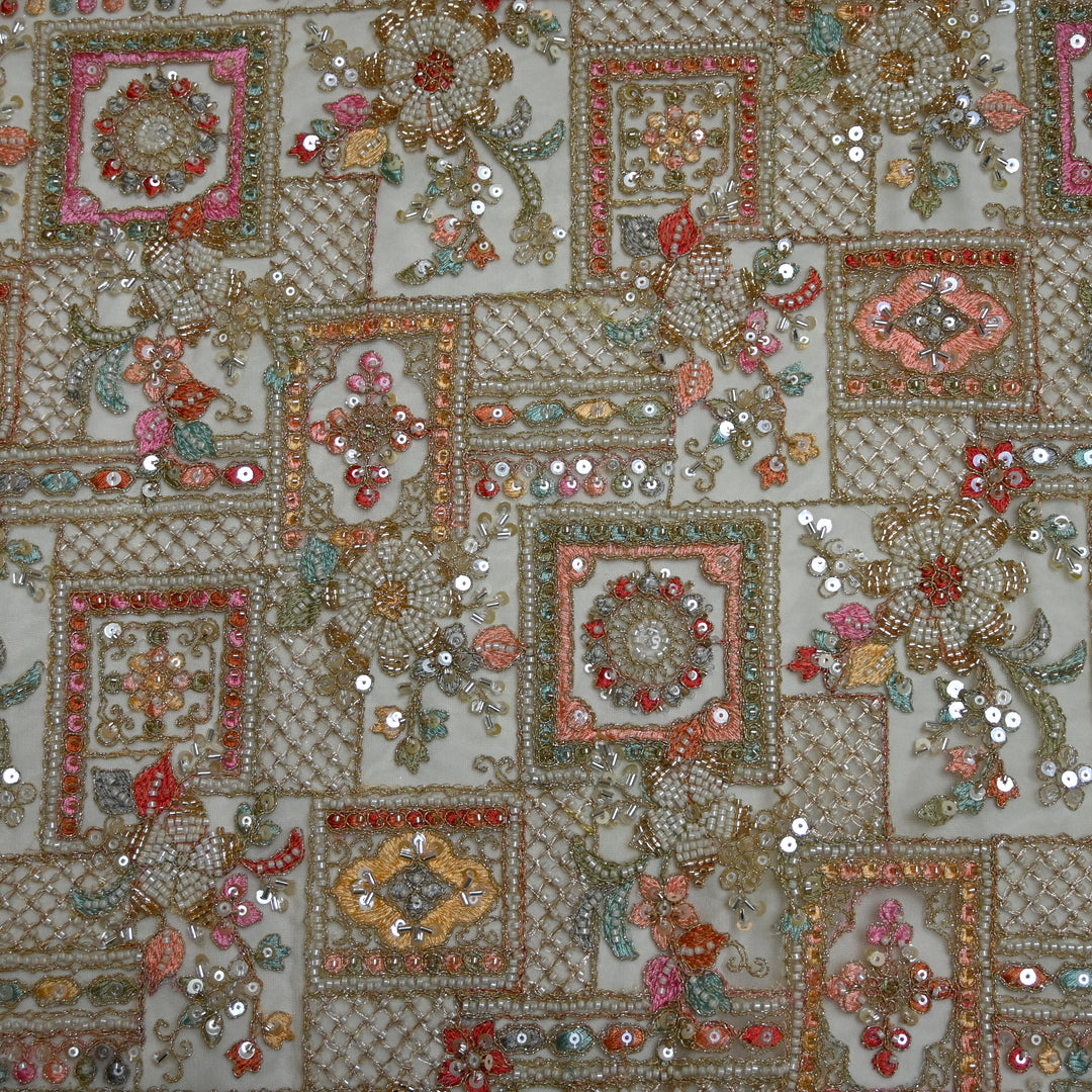 Dyed Net Moti With Sequins Embroidery Fabrics