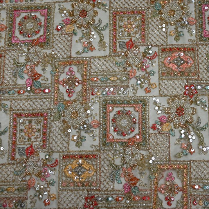 Dyed Net Moti With Sequins Embroidery Fabrics