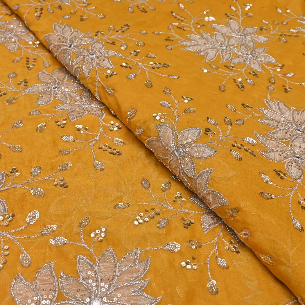 Dyed Viscose Georgette Moti Mirror Sequins Embroidery Fabrics