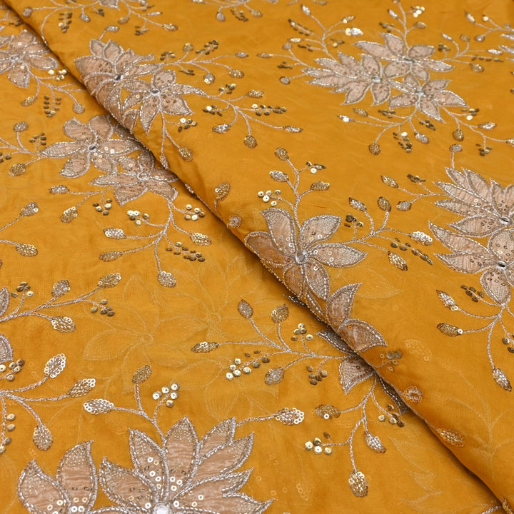 Dyed Viscose Georgette Moti Mirror Sequins Embroidery Fabrics