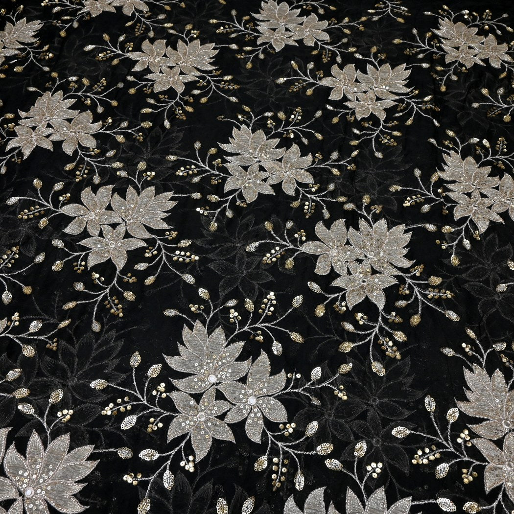 Dyed Viscose Georgette Moti Mirror Sequins Embroidery Fabrics