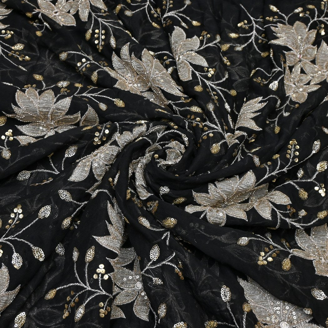 Dyed Viscose Georgette Moti Mirror Sequins Embroidery Fabrics