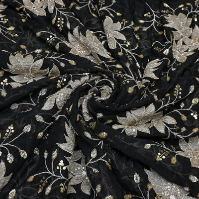 Dyed Viscose Georgette Moti Mirror Sequins Embroidery Fabrics