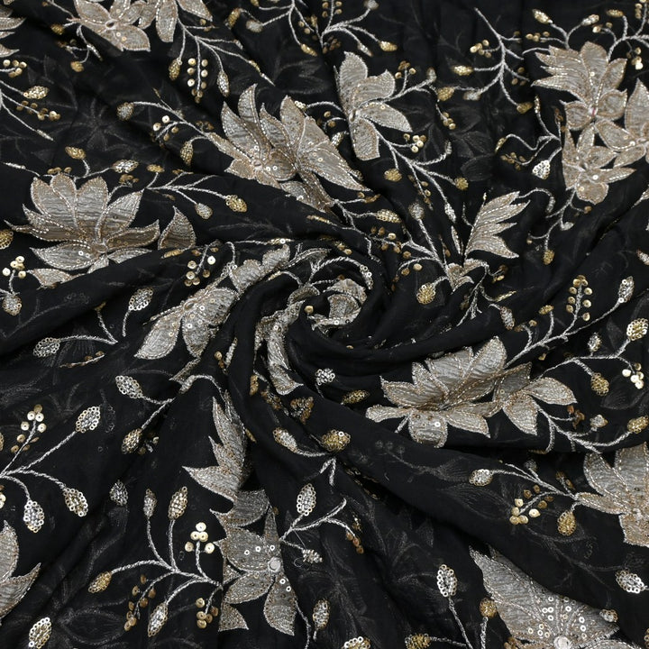 Dyed Viscose Georgette Moti Mirror Sequins Embroidery Fabrics