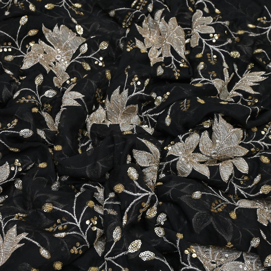 Dyed Viscose Georgette Moti Mirror Sequins Embroidery Fabrics