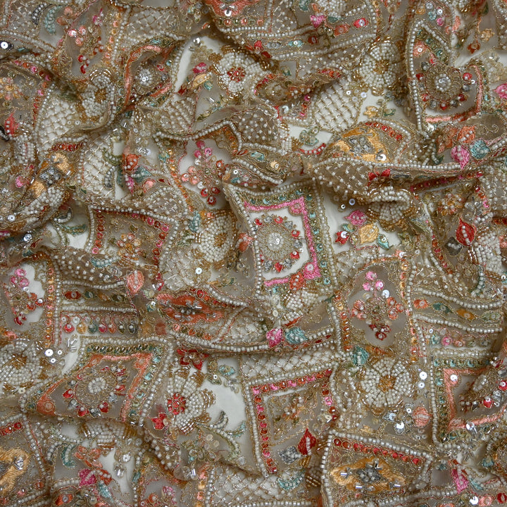 Dyed Net Moti With Sequins Embroidery Fabrics