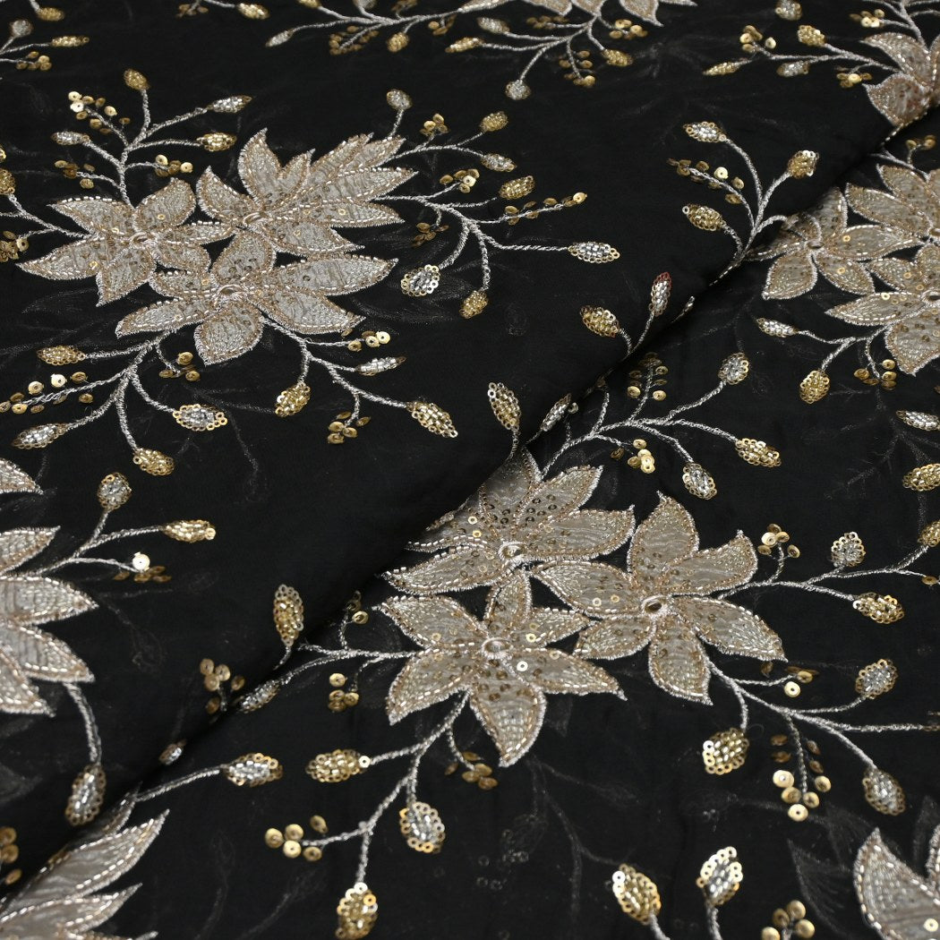 Dyed Viscose Georgette Moti Mirror Sequins Embroidery Fabrics