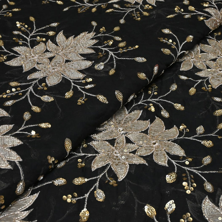 Dyed Viscose Georgette Moti Mirror Sequins Embroidery Fabrics