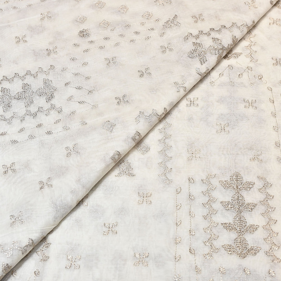 Mul Chanderi Fabric with Zari Embroidery Work | Premium Designer Fabric- MF0781-1