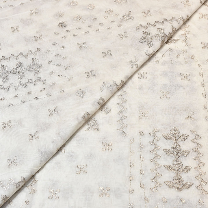 Mul Chanderi Fabric with Zari Embroidery Work | Premium Designer Fabric- MF0781-1