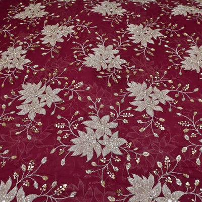 Dyed Viscose Georgette Moti Mirror Sequins Embroidery Fabrics