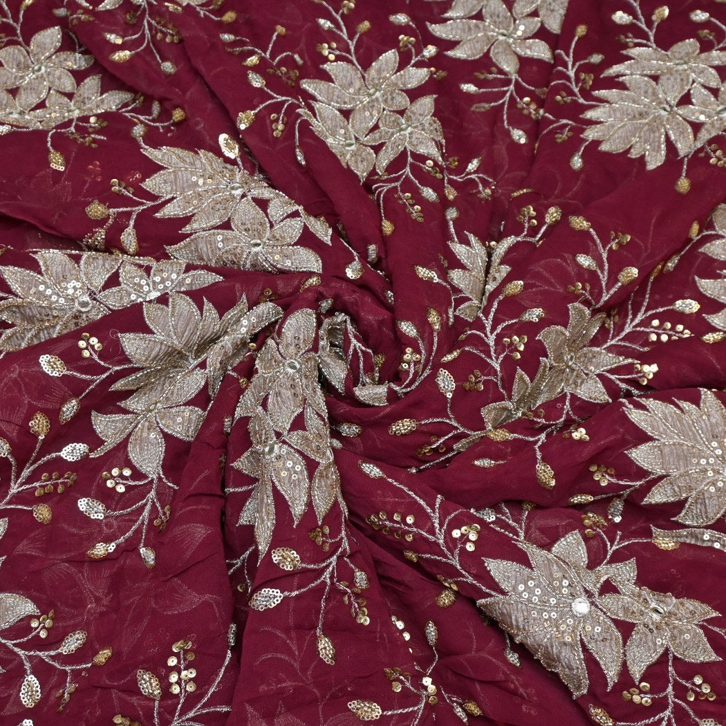 Dyed Viscose Georgette Moti Mirror Sequins Embroidery Fabrics