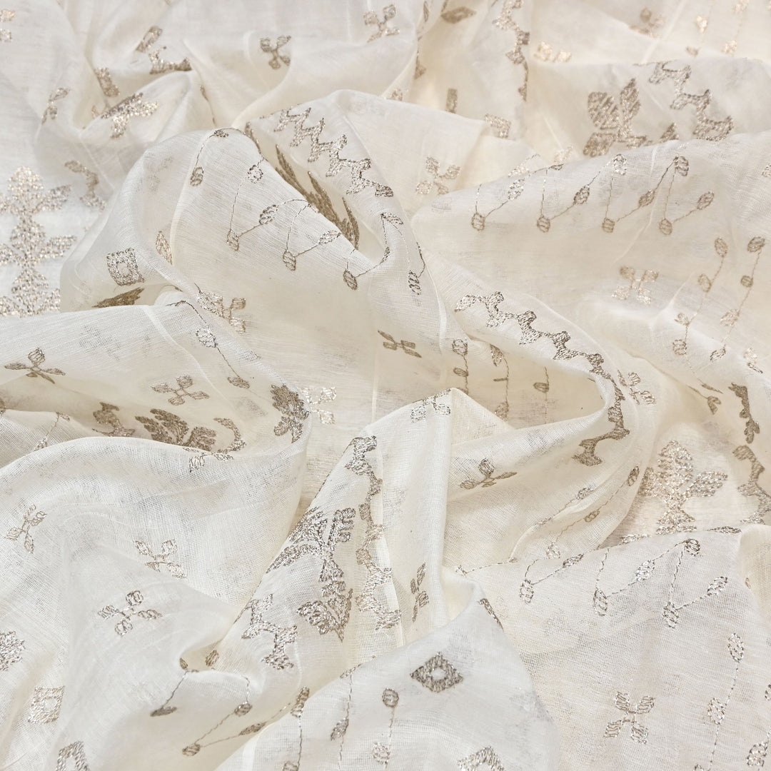 Mul Chanderi Fabric with Zari Embroidery Work | Premium Designer Fabric- MF0781-1