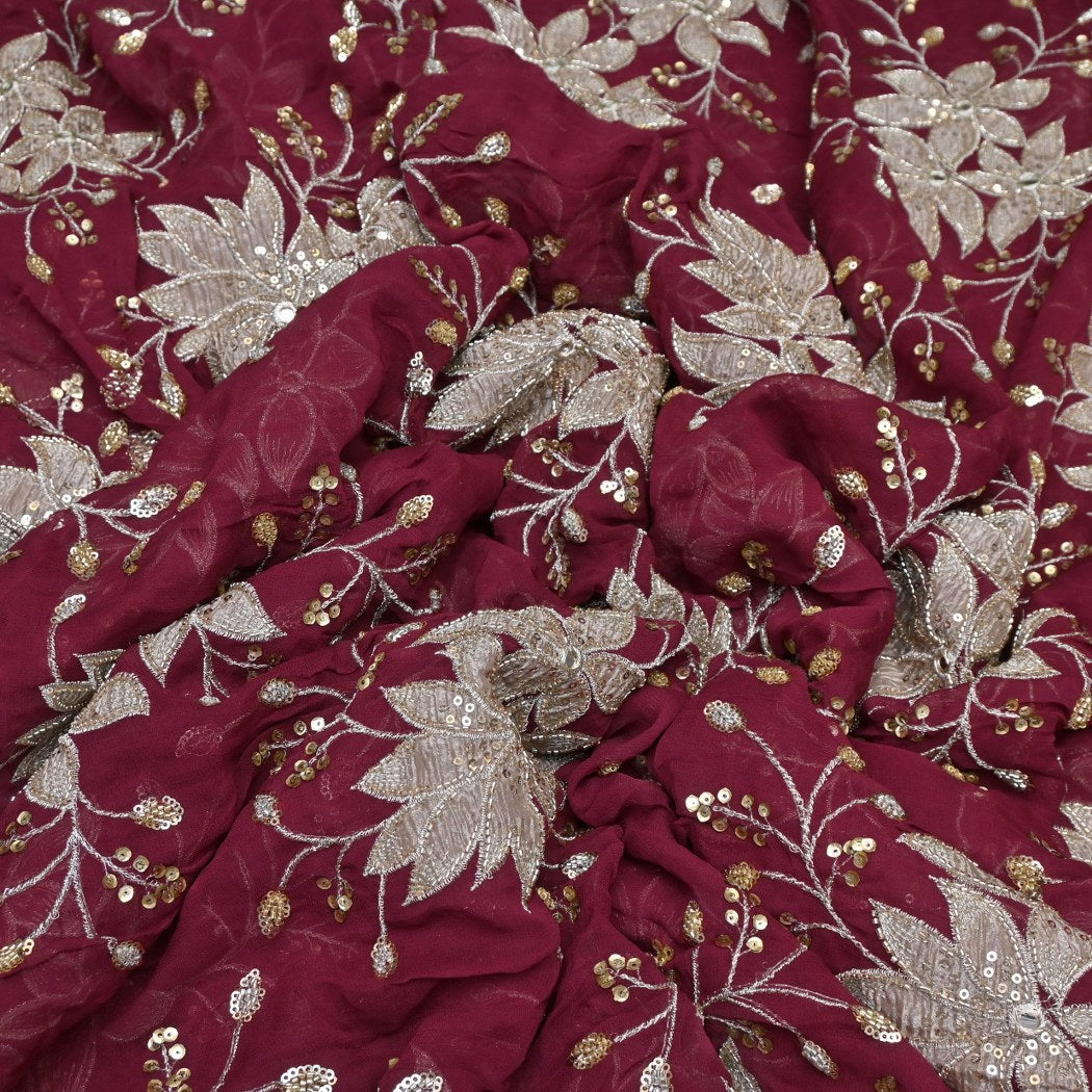 Dyed Viscose Georgette Moti Mirror Sequins Embroidery Fabrics