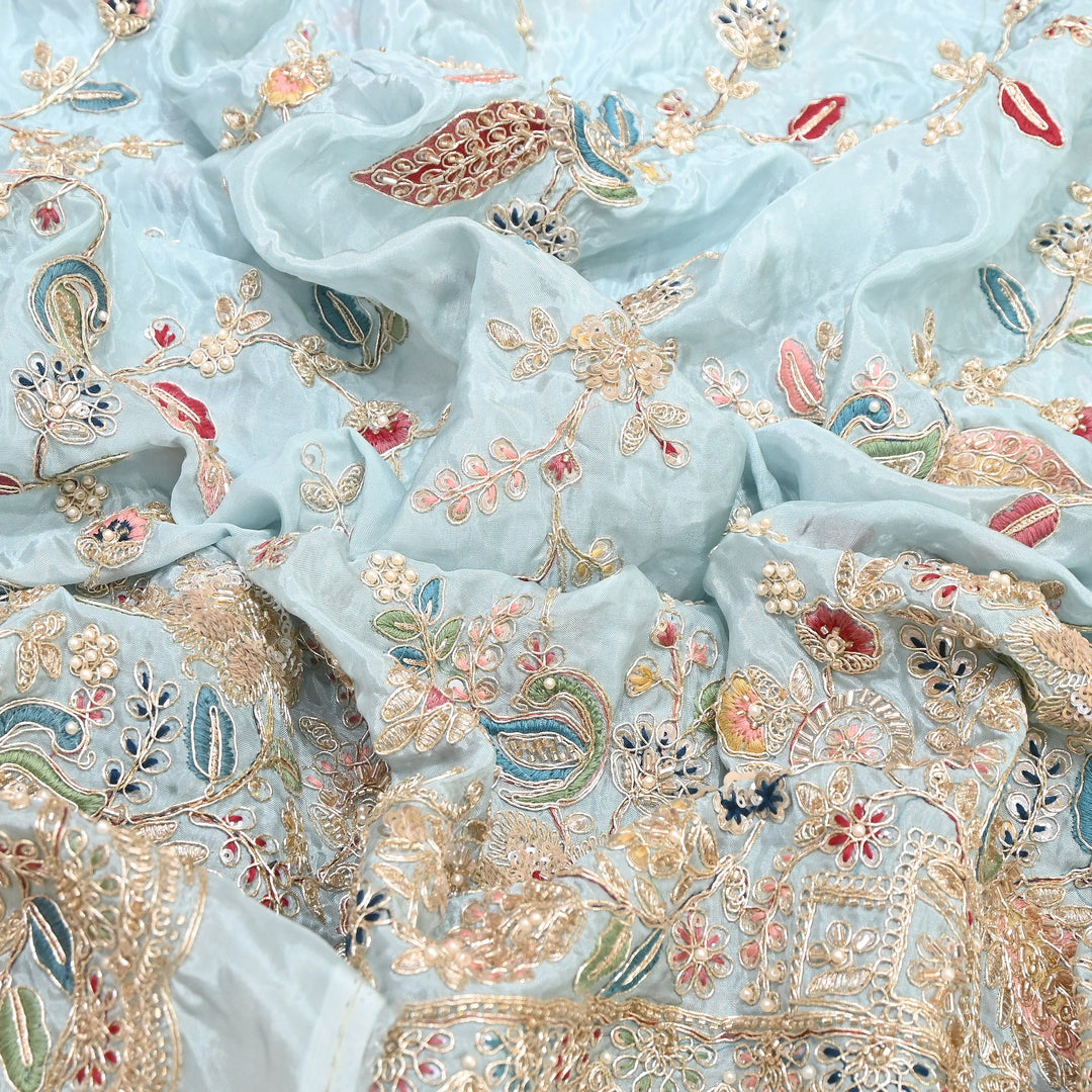 Premium Semi Silk Sequins & Moti Embroidery 54" | Designer Embroidered Fabric | V3363C-06