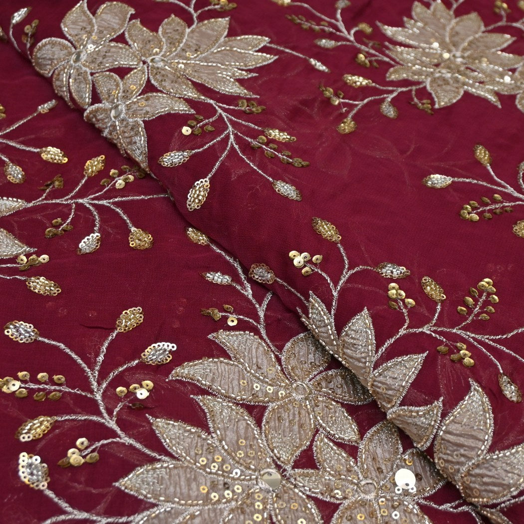 Dyed Viscose Georgette Moti Mirror Sequins Embroidery Fabrics