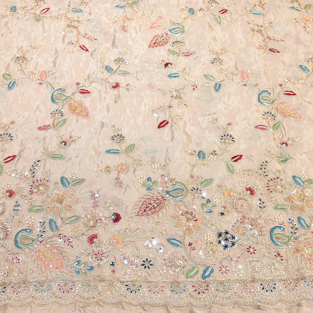 Premium Semi Silk Sequins & Moti Embroidery 54" | Designer Embroidered Fabric | V3363C-03