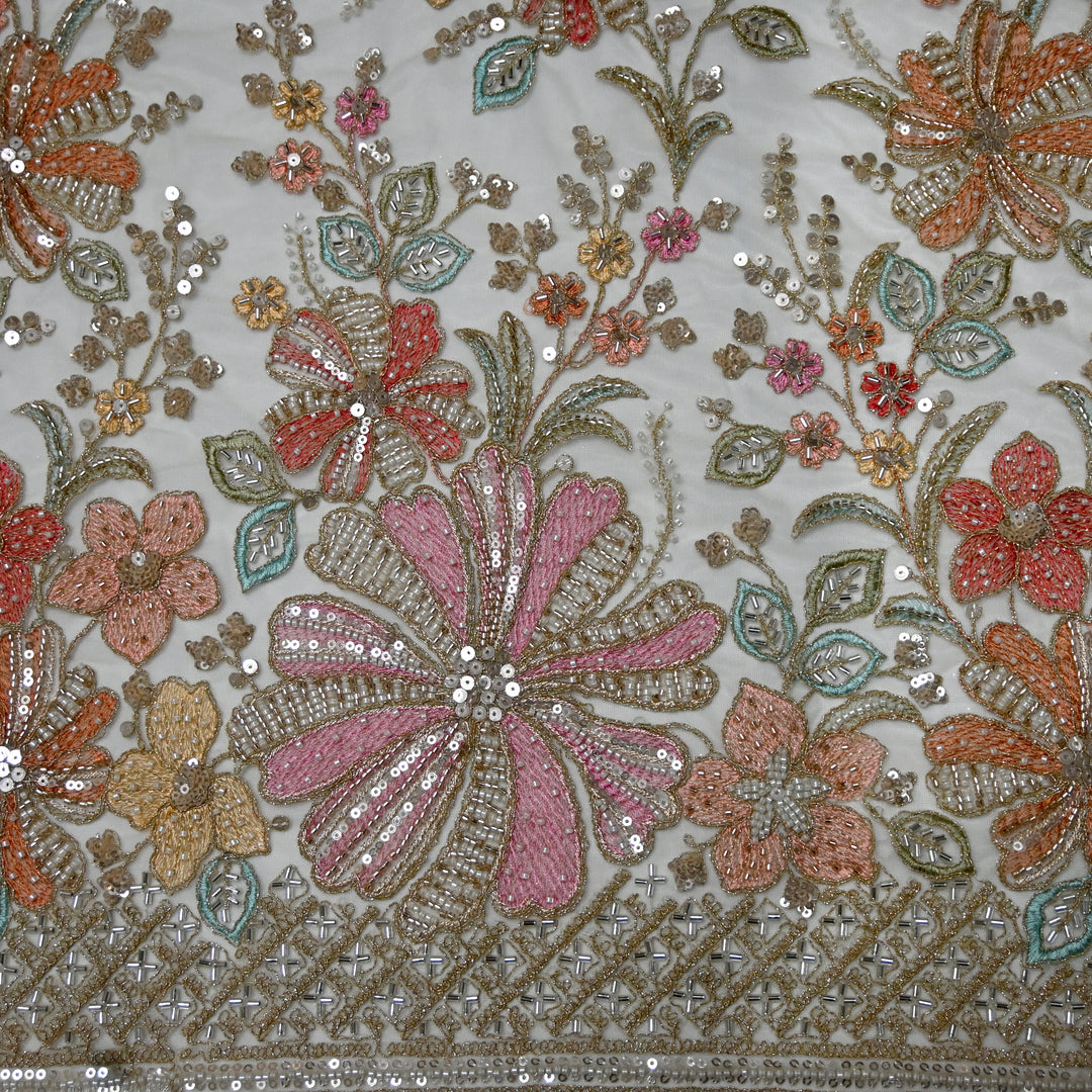 Net Moti Thread With Sequins Embroidery Fabrics