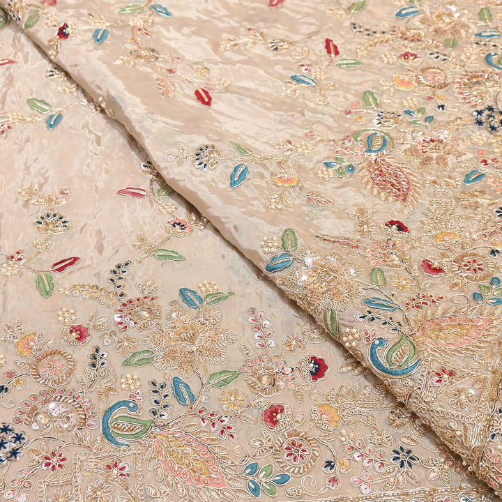 Premium Semi Silk Sequins & Moti Embroidery 54" | Designer Embroidered Fabric | V3363C-03