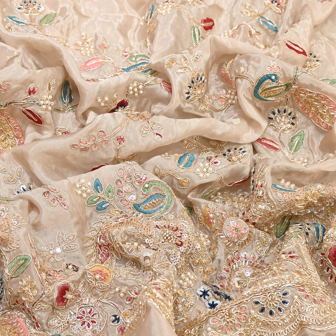 Premium Semi Silk Sequins & Moti Embroidery 54" | Designer Embroidered Fabric | V3363C-03