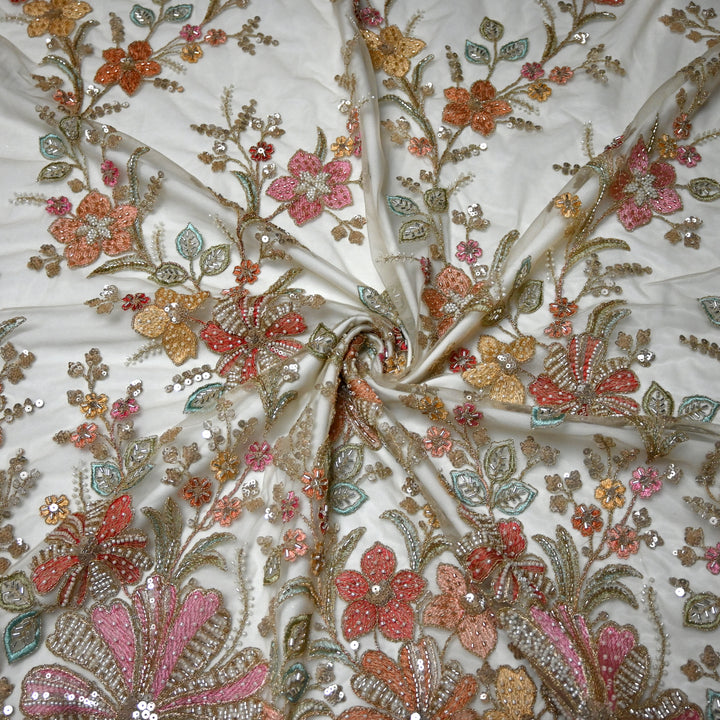 Net Moti Thread With Sequins Embroidery Fabrics