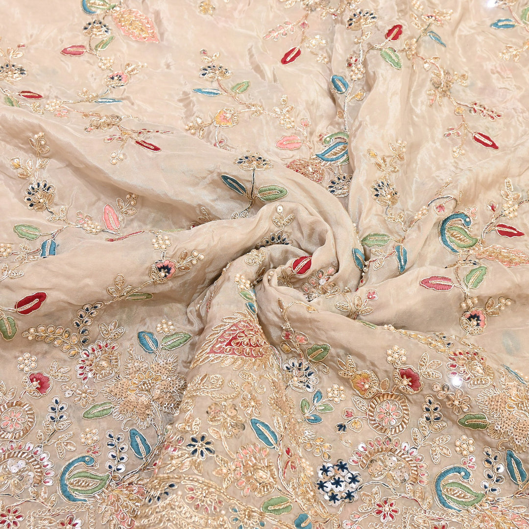 Premium Semi Silk Sequins & Moti Embroidery 54" | Designer Embroidered Fabric | V3363C-03