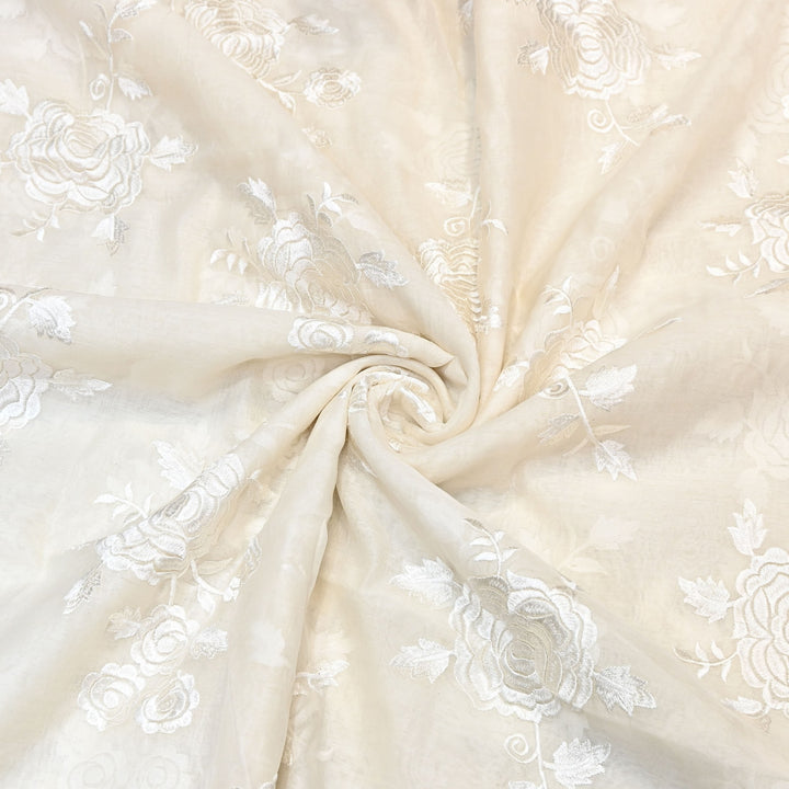 Mul Chanderi Fabric with Thread Embroidery Work– Summer Designer Fabric- MF05715-1