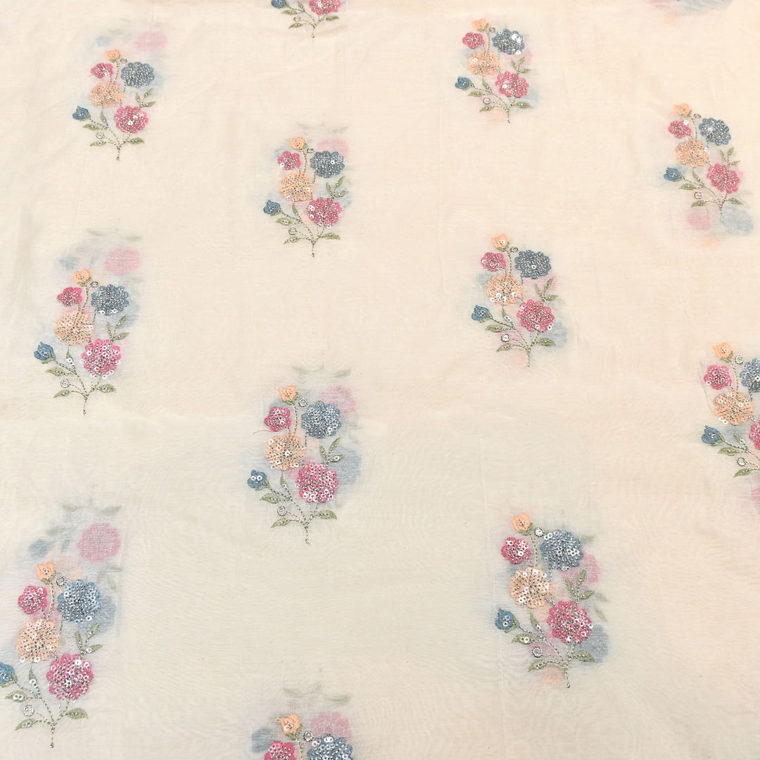 Mul Chanderi Multi Thread & Sequins Embroidery Fabric – Summer Designer Fabric- MF8205-2