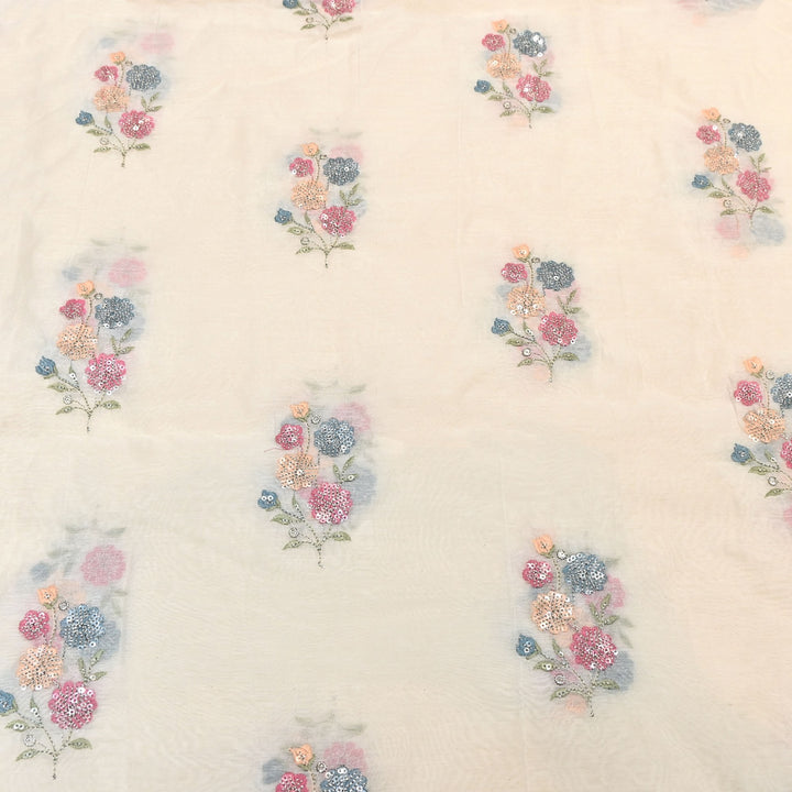 Mul Chanderi Multi Thread & Sequins Embroidery Fabric – Summer Designer Fabric- MF8205-2