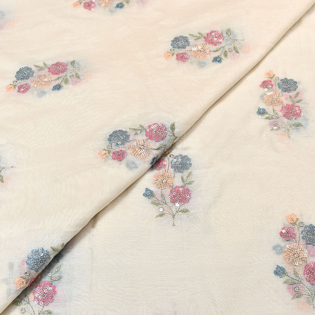 Mul Chanderi Multi Thread & Sequins Embroidery Fabric – Summer Designer Fabric- MF8205-2