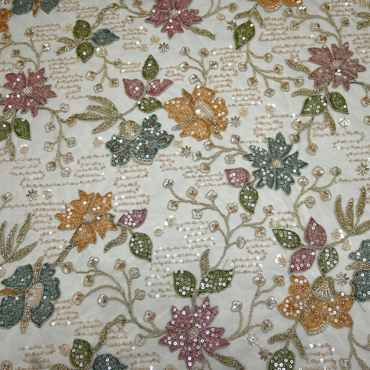 Dyed Net Moti With Sequins Embroidery Fabrics