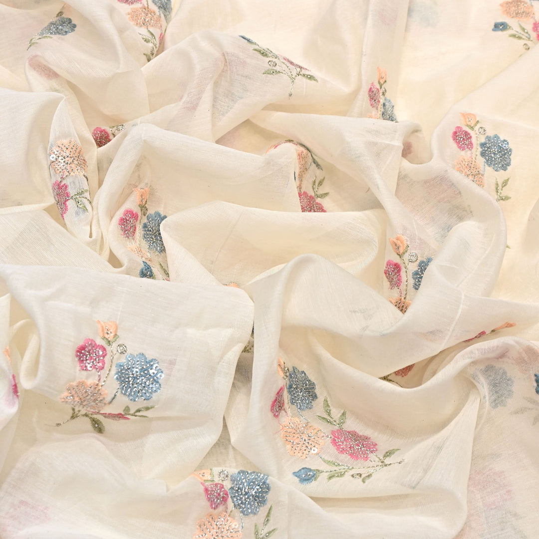 Mul Chanderi Multi Thread & Sequins Embroidery Fabric – Summer Designer Fabric- MF8205-2